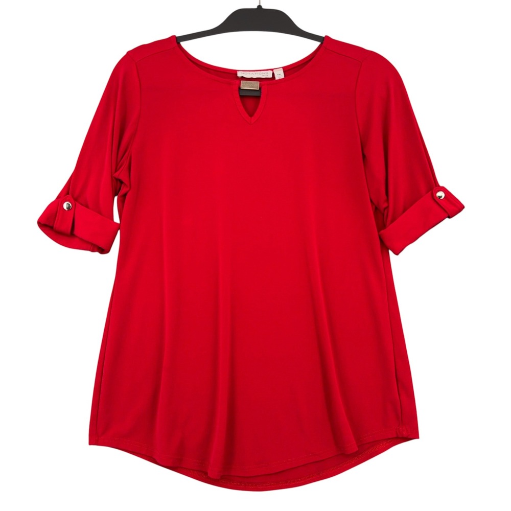Notations Keyhole Tunic Women Petite Medium Polyester Spandex Red
